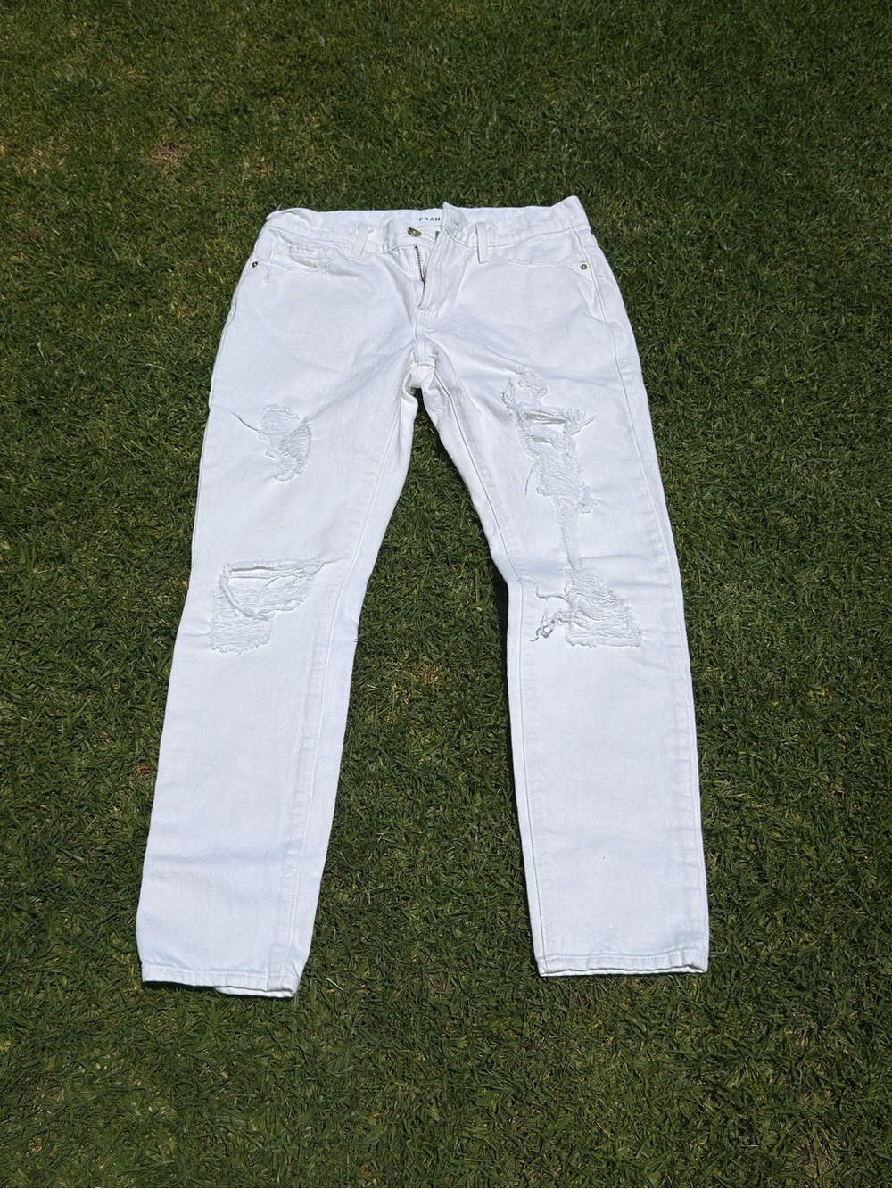 Frame Denim White Ripped Skinny Jeans